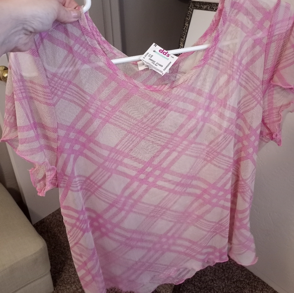 Jolie & Joy 2X Pink and Tan Mesh Top